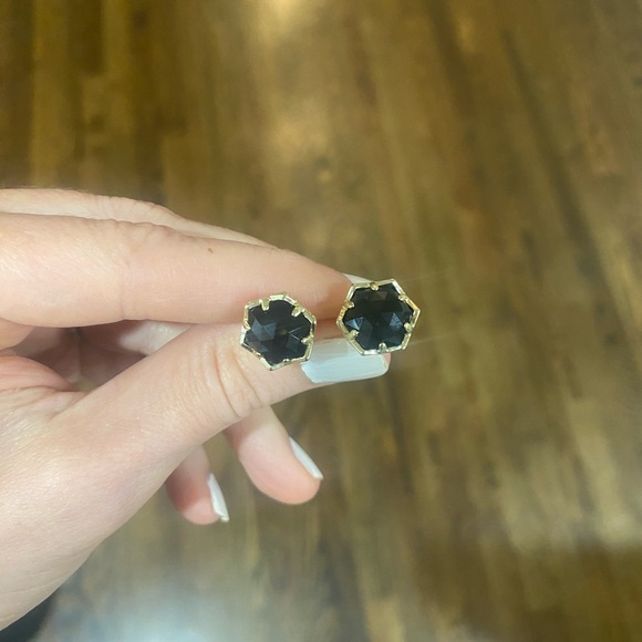 Kendra Scott Black and Gold Stud Earrings - Picture 3 of 5